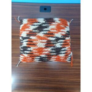 Vintage Crocheted 1980's Pillow Orange Brown Tan 14 × 12 Handmade Retro Beauty